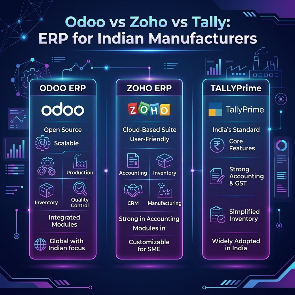 Odoo vs Zoho vs Tally for Growing Indian Manufacturer