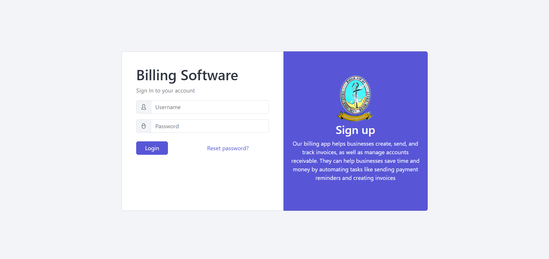 Custom billing software dashboard screenshot by Sathuram Software
